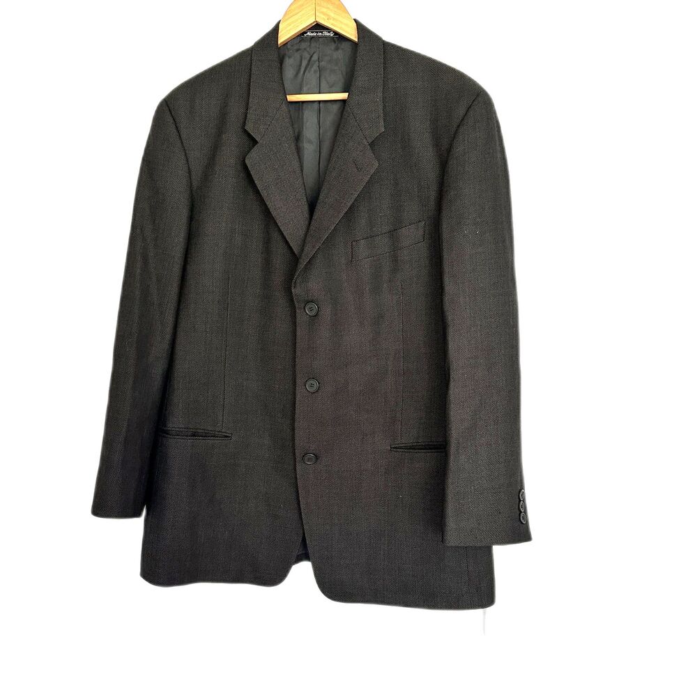 Giorgio Armani Three Button Blazer Size 42 R Dark Grey Virgin Wool Italy